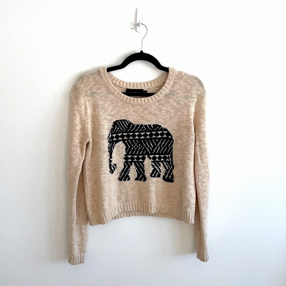 MINKPINK Pride of Place Beige Elephant Knit Sweater